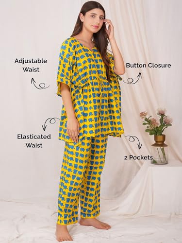 Image of Cotton Floral Printed 2 Piece Night Suit Top & Pajama Set for Women & Girls