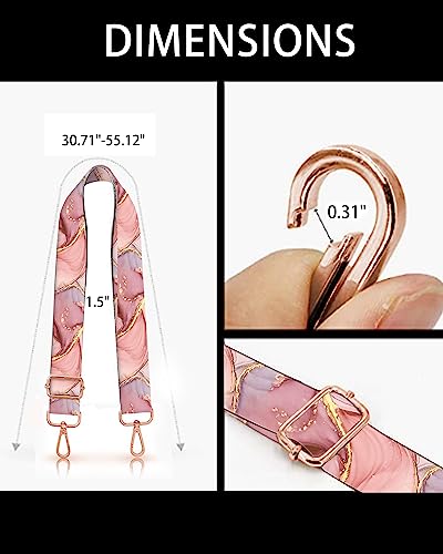 Image of Purse Straps Rose Gold Buckles Wide Shoulder Strap,Fashion Adjustable Replacement Belt for Crossbody Canvas Bag Handbag(Pink Gold Marble)