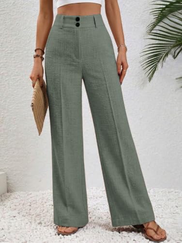 Image of TOPLOT High Waist Korean Trousers for Woman | Premium Wide Leg Palazzo Pant | Full Length with Dual Button & Elastic Band | Comfortable Office Wear & Business Casual Trouser (5272)