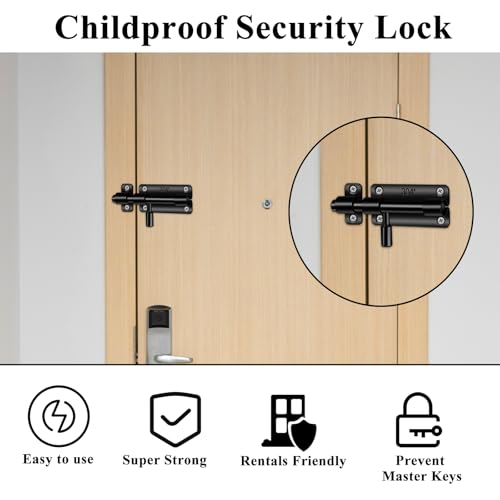 2 Stück Edelstahl Türriegel, 3 Zoll Riegelschloss Schiebeschloss Bolzenriegel Verschluss Riegel, Verriegelung Schieberiegel Sicherheitstürriegel Schwarz, Ohne Vorhängeschlossloch