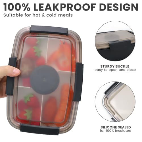 Bugucat Lunchbox Erwachsene 2000ML,Auslaufsichere Brotdose Erwachsene Bento Box mit Fächern für Kinder,Salatbehälter Salatbox to Go mit Gabel,Brotdose Frühstücksbox für Schule Picknick,Schwarz 4