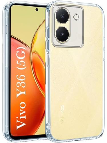 Image of Jkobi Back Case Cover for Vivo Y36 (Silicone Clear Shockproof Case with Camera Protection and Dust Plugs | Transparent)