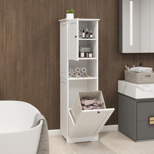 Tilt-Out-Laundry-Hamper-Cabinet-55-Tall-Bathroom-Storage-Cabinet-Laundry-Cabinet-with-Shelves-and-Clothes-Basket-Hamper-Cabinet-Shelf-for-Laundry-Room-Bathroom-Organizer-White Tilt Out Laundry Hamper Cabinet 55 Tall Bathroom Storage Cabinet Laundry Cabinet with Shelves and Clothes Basket Hamper Cabinet Shelf for Laundry Room Bathroom Organizer White