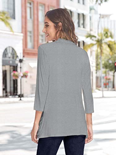 Image of Women Casual Lightweight Cardigan 3 /4 Sleeve Draped Open Front Soft Cardigans with Pockets