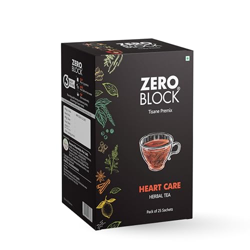 SENERA Zero Block Heart-Care Herbal Tea – 25-Sachet Tisane Premix (Arjuna, Cinnamon, Ashwagandha, Mulethi, Lemon, Ginger & Green Tea) – Heart & Immunity Support