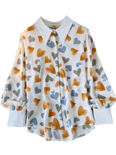 Image of GRECIILOOKS Printed Shirts for Women`s | Stylish Heart Print Full Sleeve Shirt for Women | Comfortable Rich Collared Womens Shirt |Casual Trendy Outfit