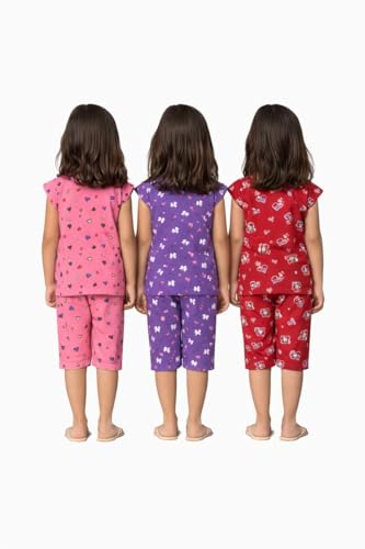 Image of NammaBaby Girl's Cotton Graphic Print Night Suit and Payjama Set - Multipack