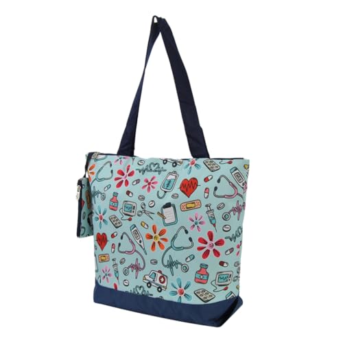 Image of NGIL Medium Top Zipper Closure Canvas Tote Bag with Attached Matching Coin Purse For Moms and Nurses