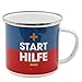 Produktbild Dekohelden24 Emaillebecher/Emaillierter Becher aus Metall, Motiv: Start-Hilfe, Maße: Höhe/Ø: 11,5 x 8,5 cm.