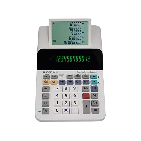Sharp El-1501 Compact Cordless Paperless Large 12-Digit Display Desktop Printing Calculator That Utilizes Printing Calculator Logic