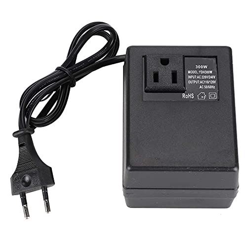 Convertitore di Tensione 220V a 110V, 300W, Adattatore da Viaggio con Spina Europea, Nero, Plastica, 95x75x62mm, per Asciugacapelli e Ferro da Stiro