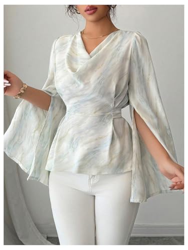 Floerns Women's Cowl Neck Blouse Top Split Long Sleeve Tie Back Dressy Casual Outfit2