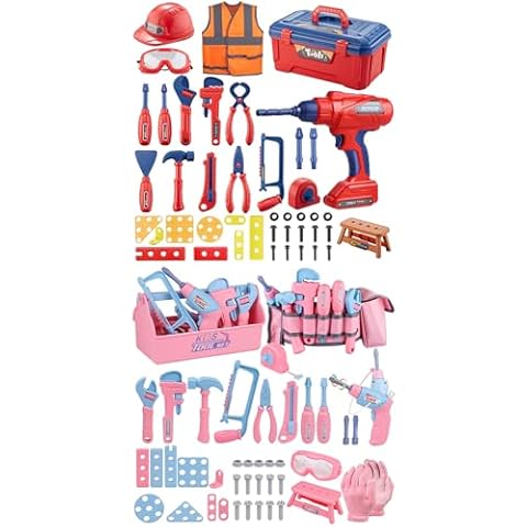 MAGIC4U Kids Tool Set, Toddler Tool Set with Electronic Toy Drill,Tape Measure, Pretend Play Construction Costume,Toy Tool Box for Kids Boy Girl Age 3-8 Cover