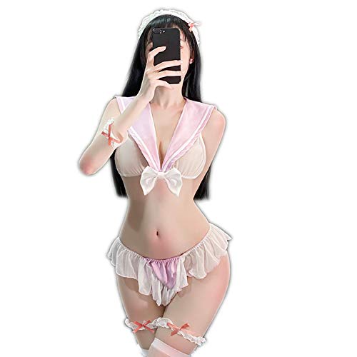Lmaray sexy lingerie transparent sailor uniform lapel anime schoo…