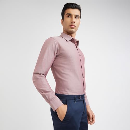 Image of Raymond Men Pure Cotton Slim Fit Solid Pattern Semi Cut Away Collar Formal Shirt