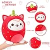 PEACH CAT Strawberry Cat Plush Pillow Cute Strawberry Kitten Stuffed Animal Cat plushie with Strawberry Outerwear for Kids Red 8" #3