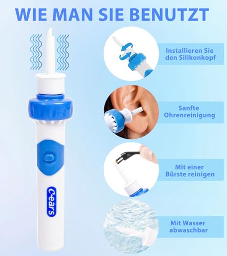 Oroclear Ohrenschmalz-Sauger Set,Elektrisch Ohrenreiniger Entferner,Ohrenschmalz-Reiniger Mit 2 Waschbaren Ersatzköpfen Sicheres Und Weiches Ear Cleaner,FüR Kinder Und Ohrreiniger Erwachsene