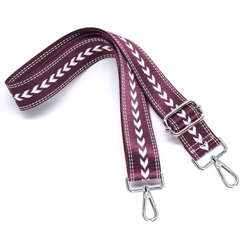 Image of S&loyoe Silver bucklePurse Straps Replacement Crossbody Bag Strap Adjustable Wide Guitar Straps for Handbags 1.5inch (Leaf pattern purple silver)