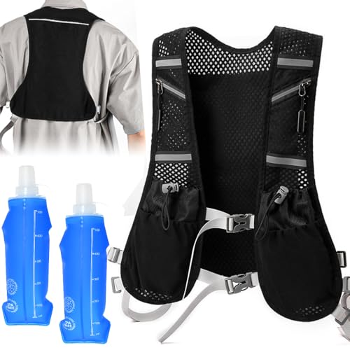 VGECEE Chaleco Hidratacion Trail Running + 2 Soft Flask 500ml Mochila Trail Running Hombre/Mujer Chaleco para Correr Hombre Running Vest con Tira Reflectante y Malla Transpirable para Trail Ciclismo