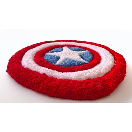 Image of Captain Shield Hand-Tufted Rug - Premium Soft Wall Decor & Floor Rug | Handmade | Vibrant Superhero Inspired Design | Kids Room, Office & Living Room Decor