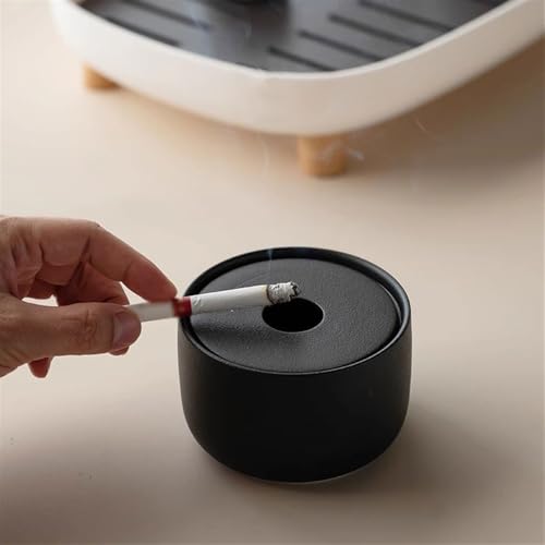 Cendrier orbiculaire avec couvercle en céramique portable anti-odeur noir - 7