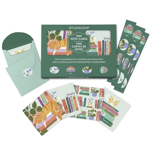 Image of Studio Oh! Cozy Reads Blank Note Card Set with Envelopes and Stickers 12 Pack Assorted Greeting Cards, 260 GSM Textured Paper Stationery for Thank You Cards, Birthday Cards, Gift Card Envelopes