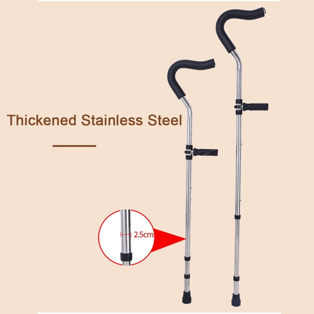 Muletas plegables de acero inoxidable para axilas, almohadillas cómodas y asas ergonómicas, ideal para adultos de 5 pies a 5 pies 7 pulgadas, ayuda médica para altura de 155 a 175 cm