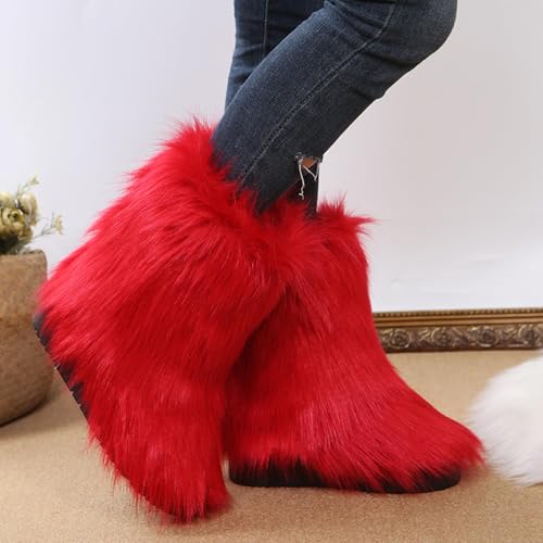 Women's Furry Faux Fur Boots Winter Shoes Fashion Fluffy Warm Snow Boots Mid-Calf Comfortable Outdoor Flat Short Boots3