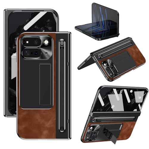 Protection Google Pixel 9 Pro Fold étui cuir antichoc avec béquille marron