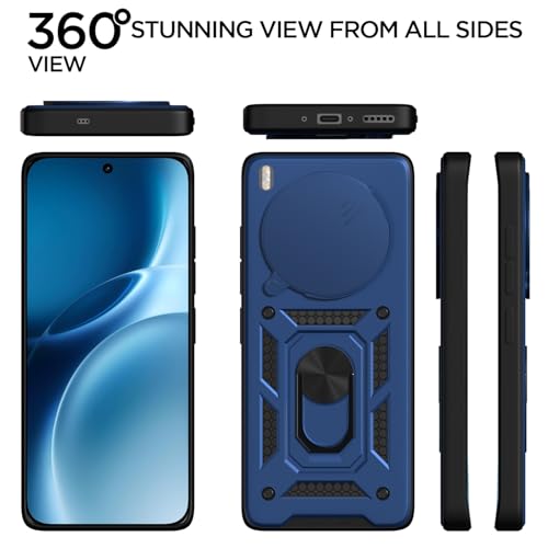Image of Pikkme Back Cover for Vivo X300 Pro 5G | 360 Protection Case | Sliding Camera Shield Cover & Ring Holder Stand D10 Tough Armor Bumper Case (Blue)