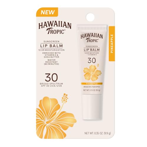 Hawaiian Tropic Lip Sunscreen SPF 30, Pineapple | SPF Lip Balm, Beach Essentials, Travel Size Sunscreen for Lips, 0.3oz