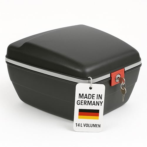Thiru Touring-Tresor Fahrradkoffer 14L - abschließbare wasserdichte Fahrradbox für Gepäckträger - diebstahlsichere Hartschale mit Universalhalterung für E-Bike, Trekking- & City-Bike - Made in Germany