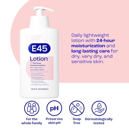 E45 Moisturising Lotion for Very Dry, Sensitive Skin, 24 Hour Moisturizer, Fragrance-Free Formula, Protect from Dryness, Reduce Redness, Dermatologically Tested, 16.9 fl oz (500ml) - Image 3