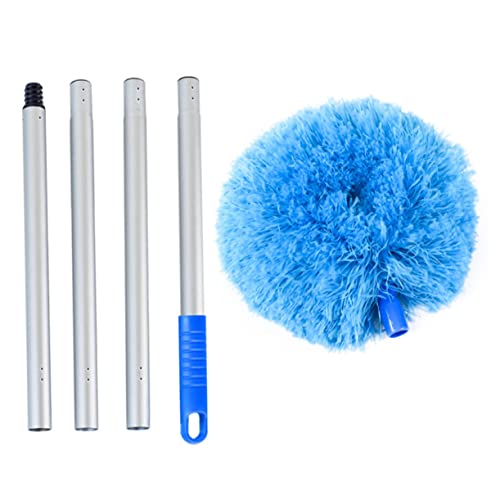 HAPINARY Plumero Para Ventilador De Techo Con Extensión De 1,2 M, Varilla De Aluminio Azul, Limpiador De Fibra Para Polvo Techos Altos y Telarañas, Herramienta De Limpieza Para Hogar y Ventiladores