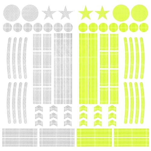 84 Stück Selbstklebend Leuchtaufkleber, Fahrrad Felgen Aufkleber Reflektoren Sticker Reflektierende Aufkleber, Reflektoren Fahrrad Sticker mit Verschiedenen Formen für Fahrrads Motorräder Kinderwagen