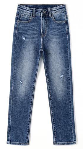KIDSCOOL SPACE Girl Jeans,Little Kid Ripped Elastic Band Inside Straight Slim Fit Denim Jeans Pants