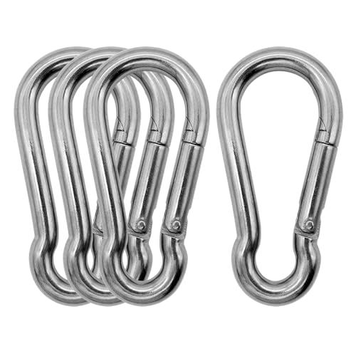 Outmate Marine Grade 316 Stainless Steel Carabiners -3.15 inch Heavy Duty Durable & Rust-Free Clips for Gym Swing Dog Leashes Hammocks Keychains and More(316 M8 Pack of 4)