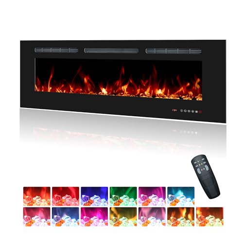 Oxhark Flame Elektrokamin Wandmontage, 13 Farbmodi LED flammeneffekt, 122 cm Kamin Heizung Glas-Touchscreen und Fernbedienung,1500W(48')