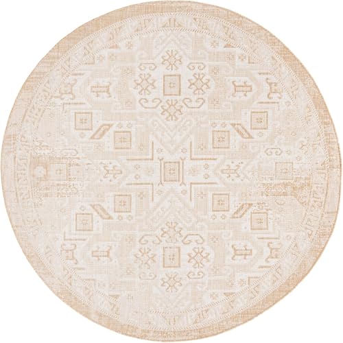Tapete redondo Outdoor Aztec de 8 pies, natural miniatura 3