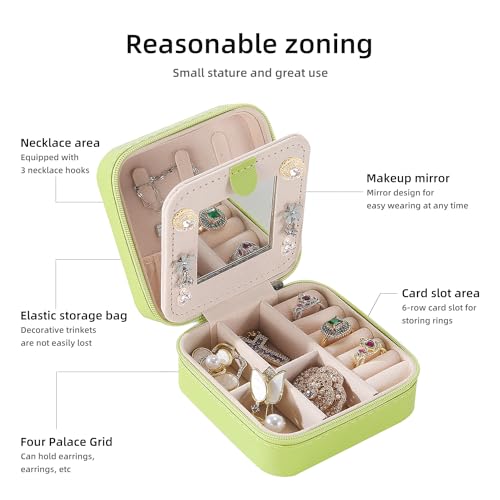 Image of KElofoN Travel jewelry case Travel jewelry box Travel Jewelry Organizer Small Jewelry Organizer Box Gift for Girls Women with Mirror(Grass green)