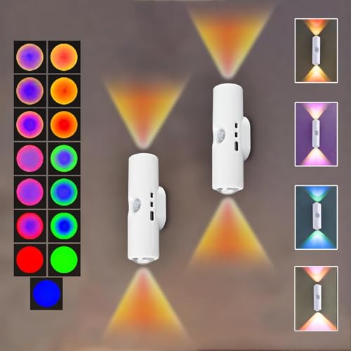 Magnetic Smart Motion Sensor RGB Mood Light, Motion Sensor Wall Lights Indoor, Multi-Color Changing LED Wall Sconces with USB Cable, Rechargeable Wall Sconces Wall Lights for Hallway, Stair, Bedroom