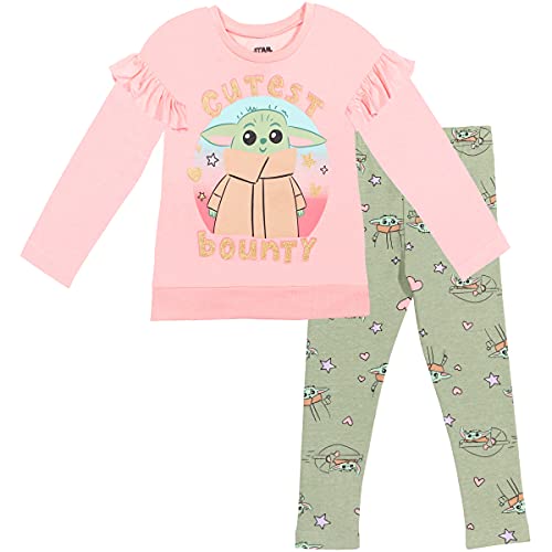 Star Wars The Mandalorian Baby Yoda Little Girls Ruffle Long Sleeve Legging Set 6-6X