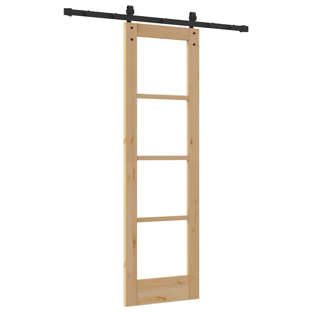 ORKDAL Drzwi przesuwne naturalne, 61 x 198,5 cm, z litego drewna sosnowego i szkła, z szyną stalową, ciche przesuwanie do sypialni i salonu, 23,7 kg, do wnętrz