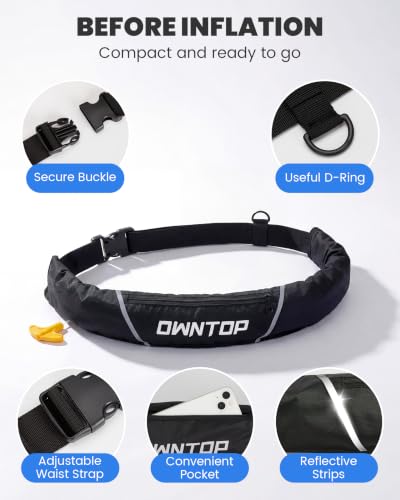 Image of Owntop Manual Inflatable Belt Pack, Adults Swim Jacket with Blowpipe & Whistle, 24g CO2 Cylinder Included, Low Profile for Kayaking, Fishing, Paddle Sports
