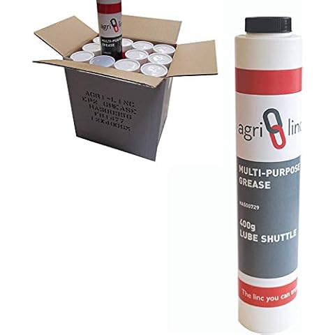 Lube Shuttle Box of 12 EP2 General Purpose Brown Grease Cartridges, £3.15 per Cartridge, EP2 Lithium Grease 400g/14oz Lube Shuttle for Grease Gun, by Agri-Linc Cover
