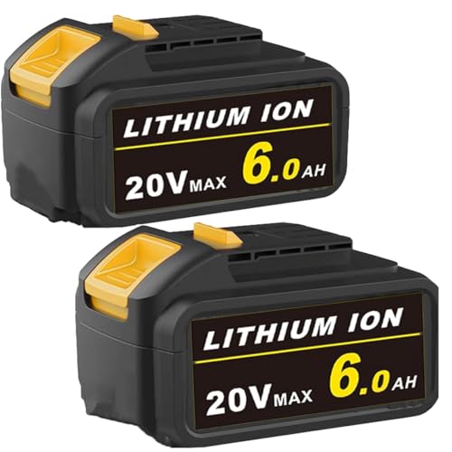 PEDONY 6.0Ah 20V Battery DCB205 Replacement for Dewalt 20V Lithium Ion Battery DCB203 DCB204 DCB205 DCB205-2 DCB200-2 DCB200 DCB180 DCB206-2 Series with LED Indicator Light 2PCS