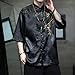 Men's Kung Fu Shirt,Traditional Chinese Hanfu Tang Suit Coat with Silk Printing,Half Sleeve Top for Casual Summer Outfits C-Black