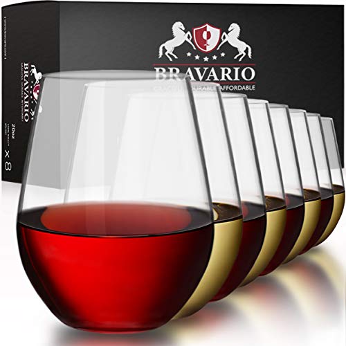 Bravario Unbreakable Stemless Plastic Wine Glasses Shatterproof 100 Tritan Dishwasher-Safe BPA-free Awesome for Outdoor 20 oz Set of 8
