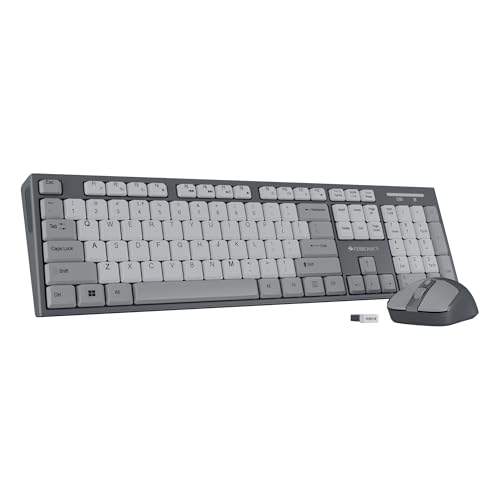 Zebronics Wireless Keyboard & Mouse Combo, 104 UV-Printed Keys, ₹ Key, 12 Multimedia Keys, Retractable Stand, 4 Button Mouse, 1600 DPI, High Precision, USB Nano Receiver (Companion 304, Grey)