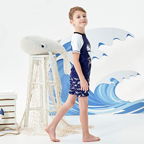 Boys Rash Guard Swimsuit Upf 50+ Uv Short Sleeve Shark Swimwear 2 Pcs Sets Beach Bathing Suit For Kids 2-9 Years Old (As1, Age, 11_Years, 12_Years, Shark Dark Blue, 11-12 Years) #TOP7
